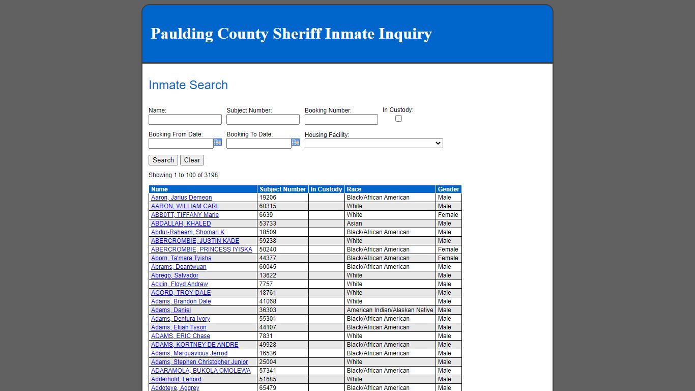 Inmate Search - Paulding County Sheriff Inmate Inquiry