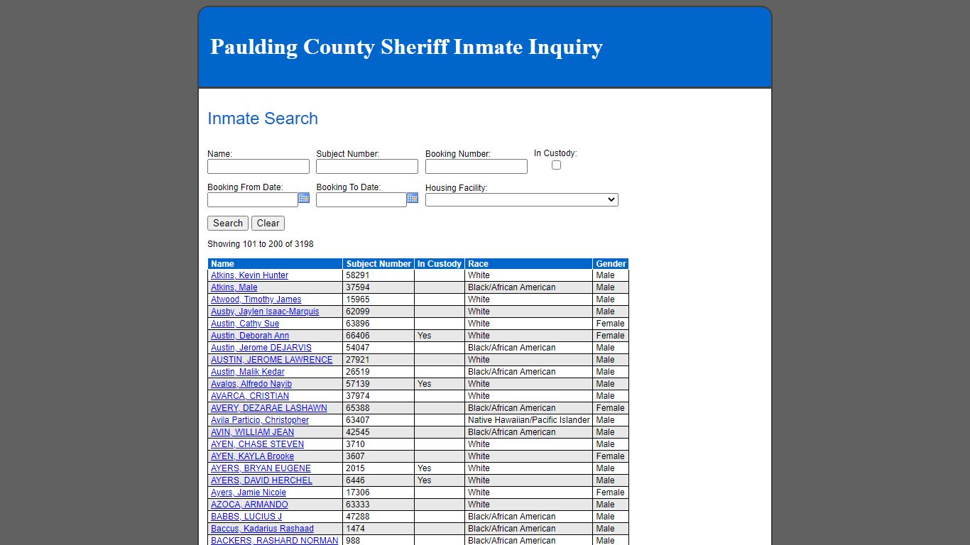 Inmate Search - Paulding County Sheriff Inmate Inquiry