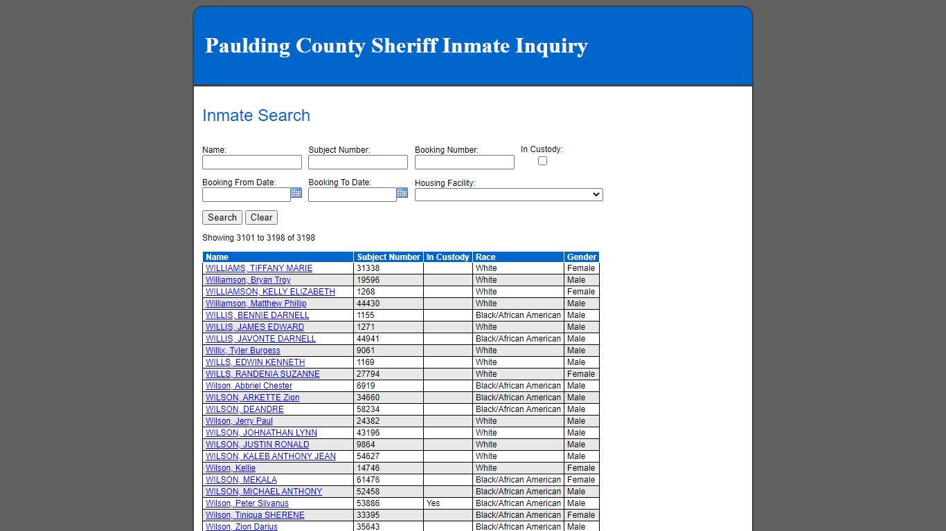 Inmate Search - Paulding County Sheriff Inmate Inquiry